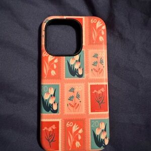 Coral Floral Stamp Phone Case with Teal Accents